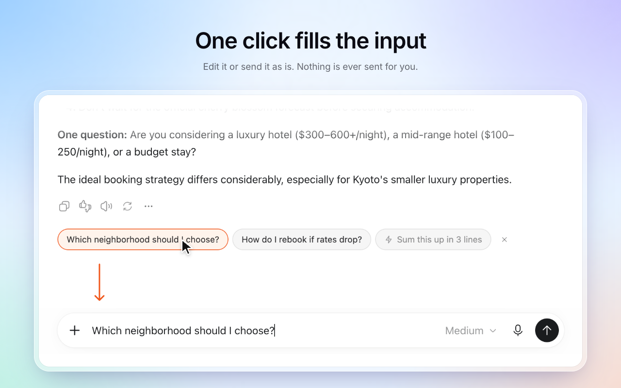 One click fills the input